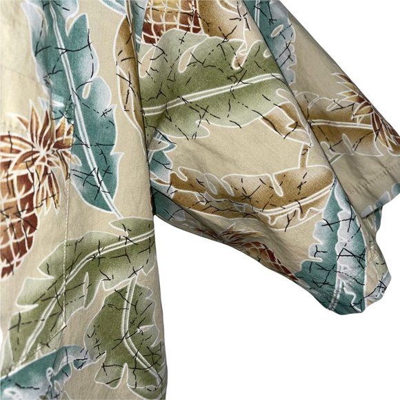 Cooke Street Vintage 1990's Tan Leaf Pineapple Hawaiian Button Front Shirt L - Picture 6 of 12